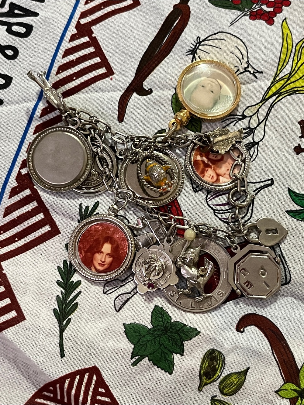 Vintage Silver and Gold Multi-Charm Photo Locket Bracelet